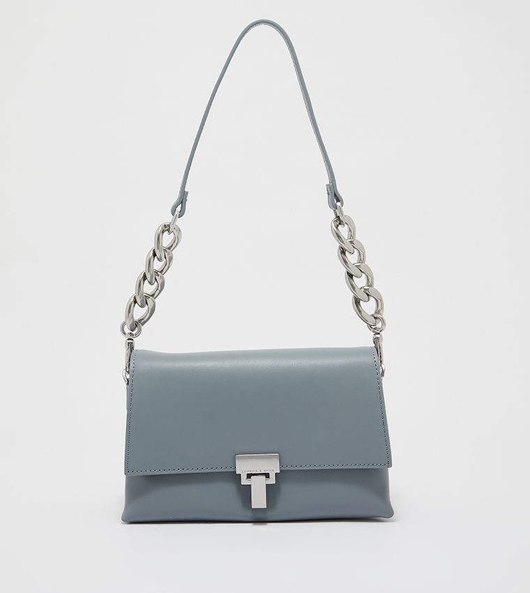 Blue handbag with silver chain from Charles & Keith