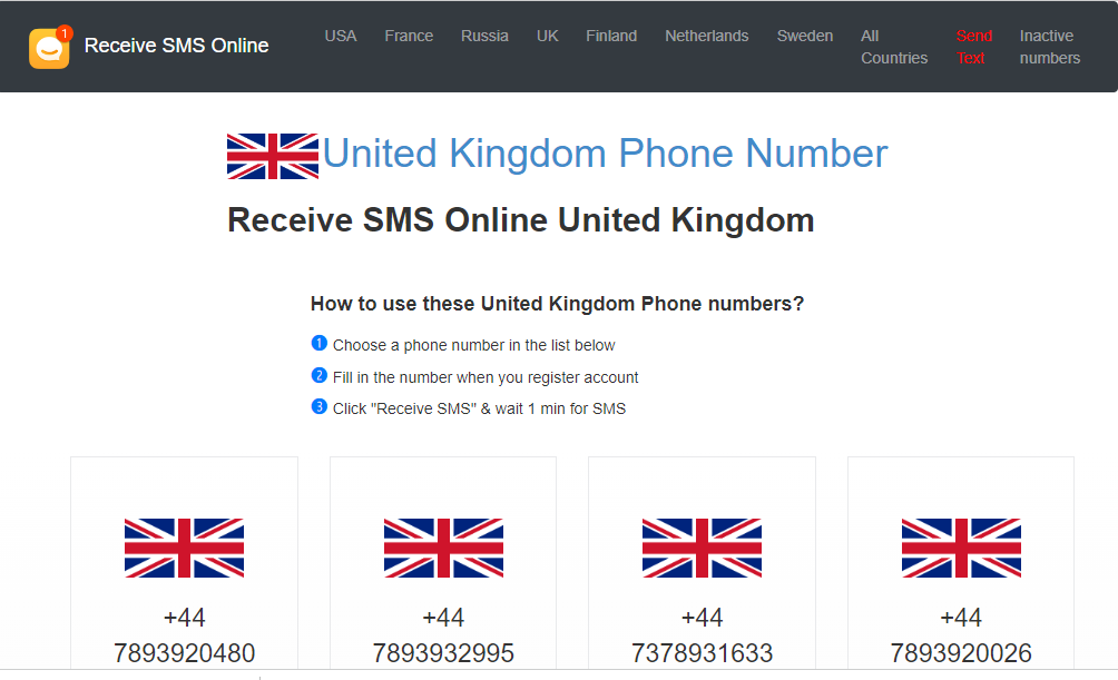 الحصول على رقم بريطاني مجاني لاستقبال الرسائل receive-sms.cc